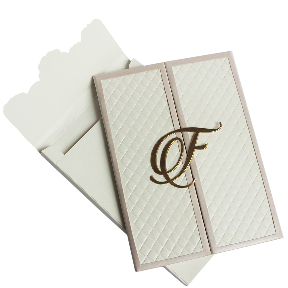 Customized Hardcover Wedding Invitations in Elegant Beige&Blush Pink with Personalized Print HI1204